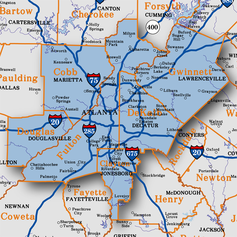 Atlanta Ga Metro Area Map | Map of Atlantic Ocean Area